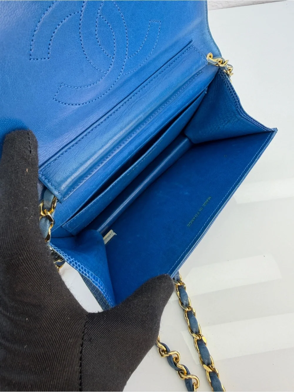RARE Chanel Blue Lizard Skin Flap Bag Wallet on Chain 0 Series 1986-88